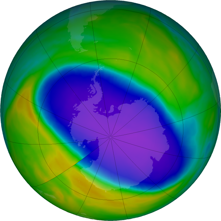 Antarctic ozone map for 11 October 2020